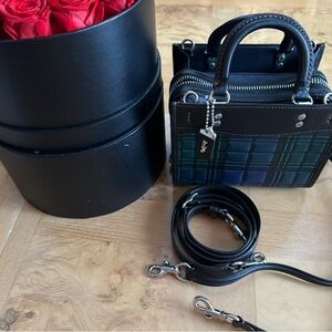 Coach Rouge 20 Tartan Leather Plaid Blue Green Black Elegant Crossbody Handbag